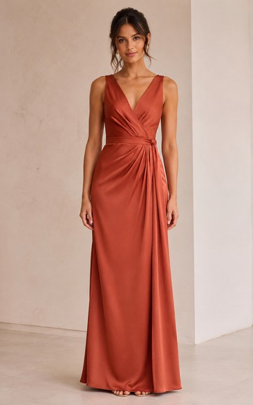 Papaya V-Neck Satin A-Line Bridesmaid Dress
