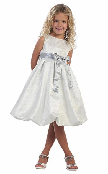 Tea-Length Sleeveless Tiered Flower Girl Dress