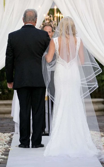 Sweep Length Simple Long Tulle Bridal Veil