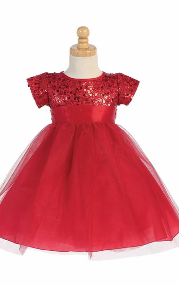 Mini Tulle&Sequins Flower Girl Dress