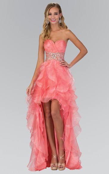 A-Line Sweetheart Sleeveless Organza Dress With Criss Cross And Beading