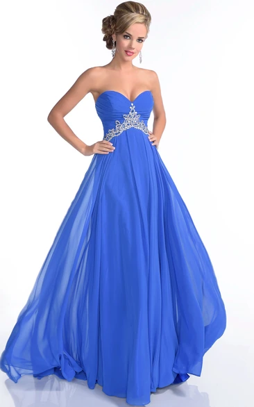 Chiffon Sweetheart Empire A-Line Long Prom Dress With Beadwork