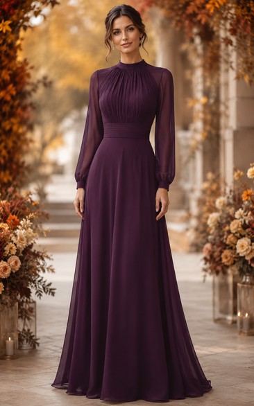 Plum Chiffon Halter A-Line Bridesmaid Dress