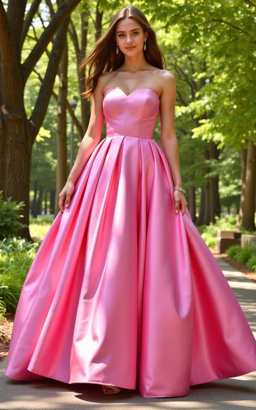 Sweetheart Simple Satin Ball Gown Dress