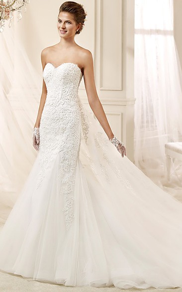 Sweetheart Sheath Wedding Long Lace Dress With Detachable Train 