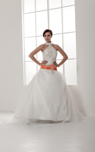 Sleeveless Pick-Up A-Line Lace and Gown With Collar