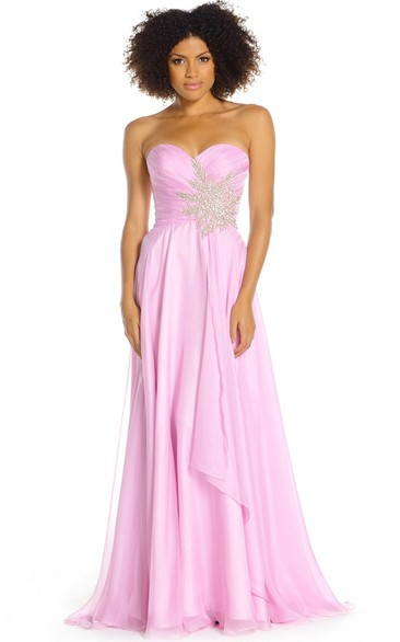 Sheath Floor-Length Criss-Cross Sleeveless Sweetheart Prom Dress With Waist Jewellery And Draping