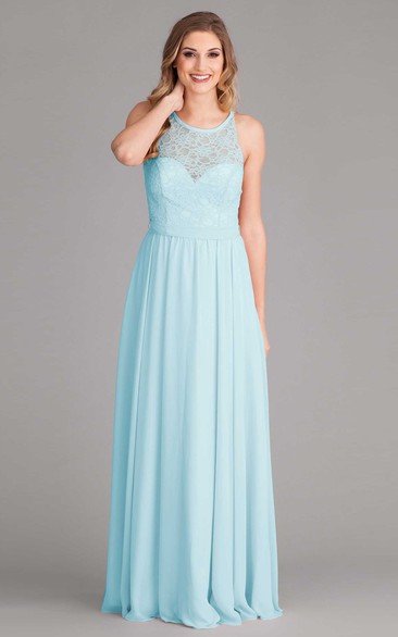 Lace Scoop Neck Sleeveless Chiffon Bridesmaid Dress