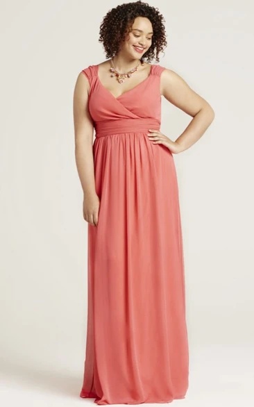Maxi V-Neck Sleeveless Bowed Chiffon Bridesmaid Dress