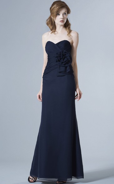 Sweetheart Sleeveless Criss-Cross Chiffon Bridesmaid Dress With Flower
