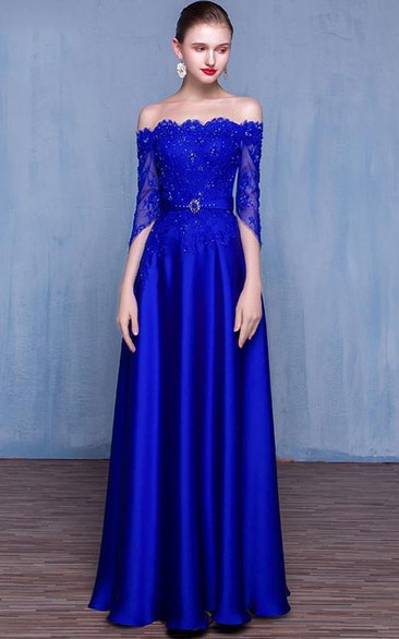 Off-the-Shoulder A-Line Beading Lace Evening Dress