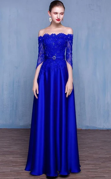 Off-the-Shoulder A-Line Beading Lace Evening Dress