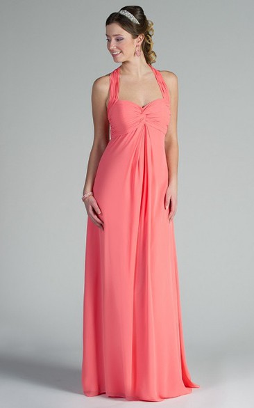 Empire Sweetheart A-Line Chiffon Long Bridesmaid Dress With Straps