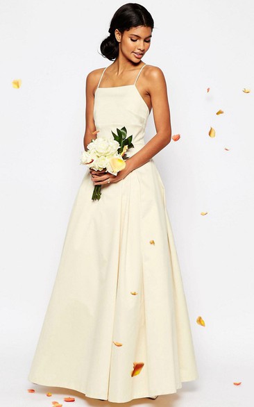 A-Line Long Spaghetti Sleeveless Wedding Dress