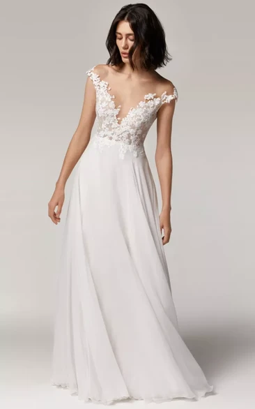 Chiffon Off-the-shoulder Simple Lace Applique Sheath Wedding Dress 