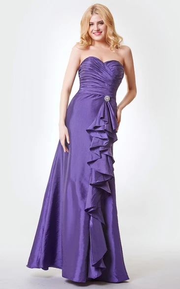 Sweetheart Ruched Long Taffeta Dress With Side Draping