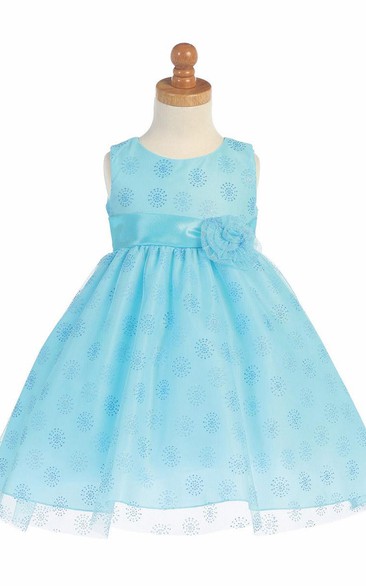 Tea-Length Empire Tiered Tulle&Satin Flower Girl Dress