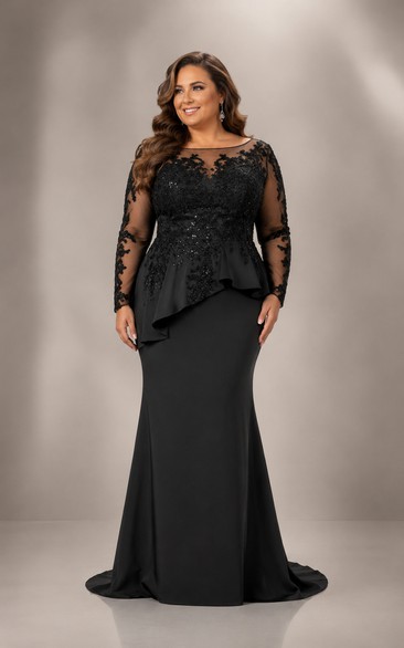 Plus Size Black Lace Peplum Mother Dress