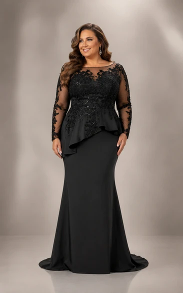 Plus Size Black Lace Peplum Mother Dress