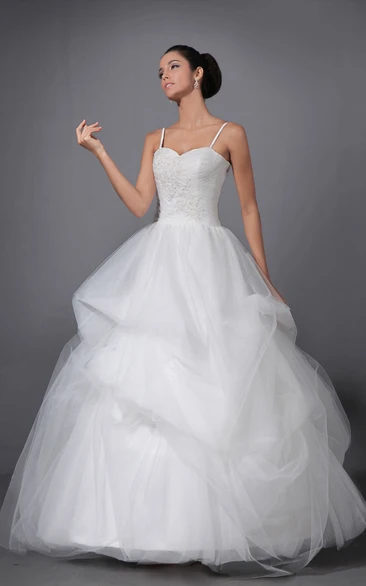 Spaghetti Straps Tiers A-Line Dress With Tulle Overlay