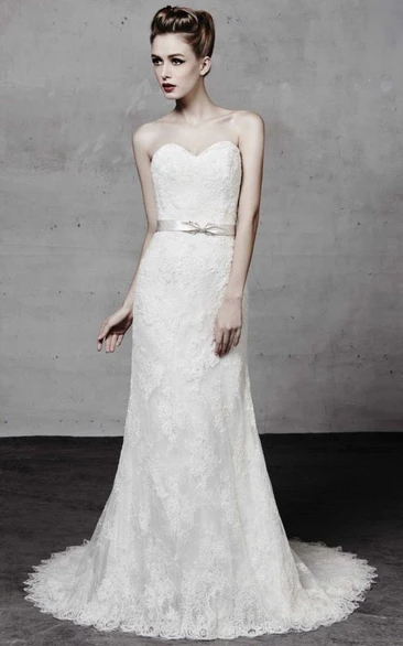 Sheath Sweetheart Lace Wedding Dress