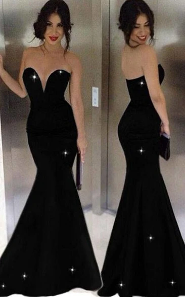 Sexy Black Sweetheart Mermaid Floor Length Prom Evening Dress