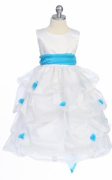 Tea-Length Ruched Organza&Satin Flower Girl Dress