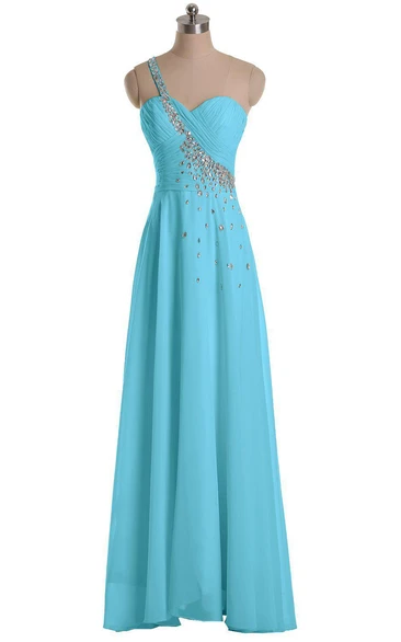 One-shoulder A-line Gown With Beaded Strap