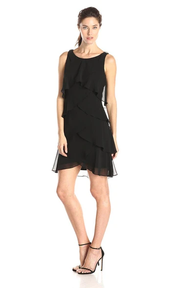 Stylish Bateau Neckline Tired Chiffon Short Dress