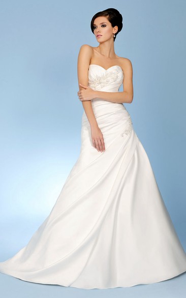 Draped Sweetheart Taffeta Wedding Dress With Beading And Lace Up