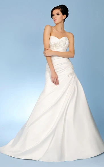 Draped Sweetheart Taffeta Wedding Dress With Beading And Lace Up