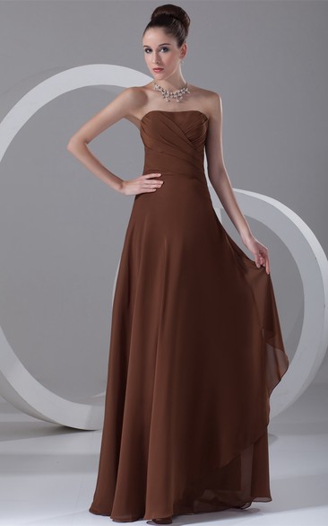 Strapless Sheath Chiffon Corset Back and Dress With Ruching