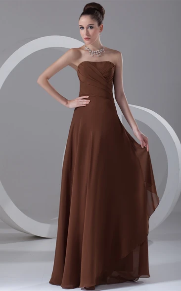 Strapless Sheath Chiffon Corset Back and Dress With Ruching