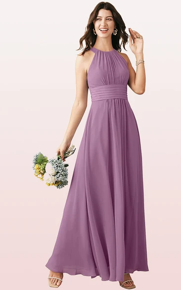 Halter A Line Sleeveless Ankle-length Chiffon Bridesmaid Dress With Ruching