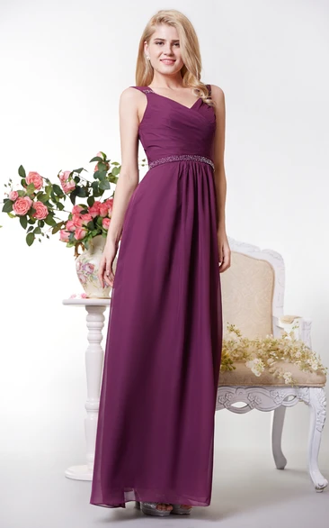 Graceful A-line Chiffon Long Dress With Beaded Waist