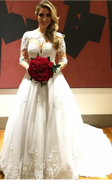 Gorgeous Long Sleeve Lace Wedding Dress Princess A-line