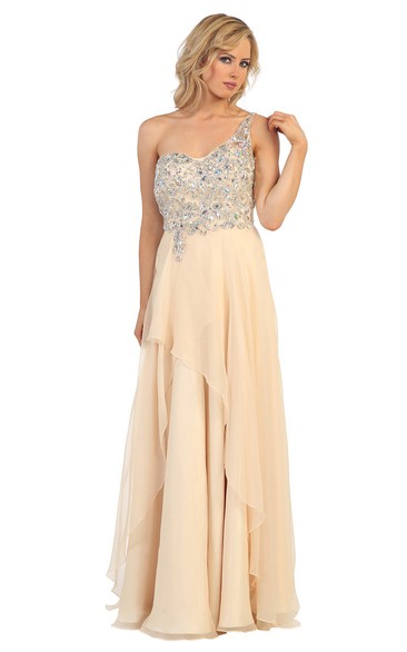 A-Line One-Shoulder Sleeveless Chiffon Illusion Dress With Draping And Chiffon