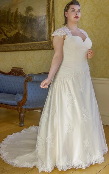 Cap Sleeve Lace Bridal Gown With Lace Up And Keyhole