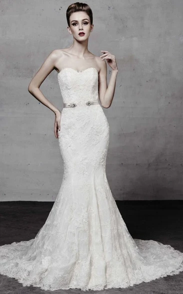 Mermaid Strapless Lace Wedding Dress