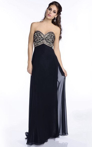 Sweetheart Column Chiffon Floor Length Prom Dress With Jeweled Bust