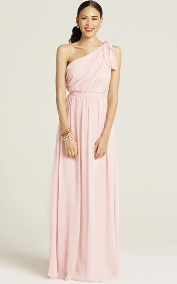 One-Shoulder Sleeveless Ruched Chiffon Bridesmaid Dress