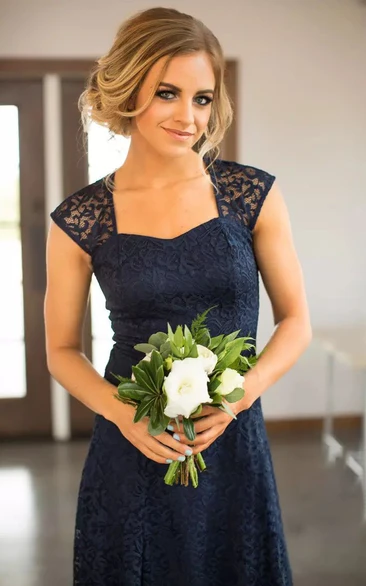 Romantic Adorable Short Mini Sheath Square Lace Simple Sleeveless Keyhole Blue Bridesmaid Dress