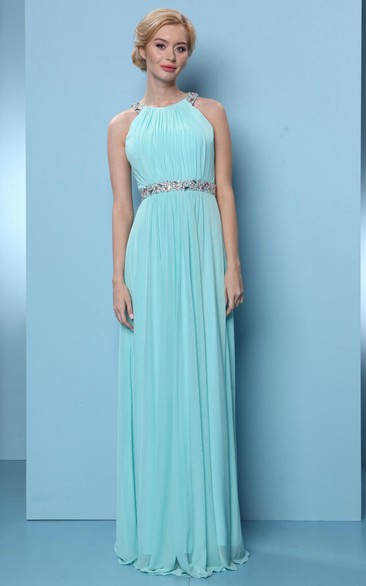 Sleeveless High Neck Pleated Chiffon Bridesmaid Dress