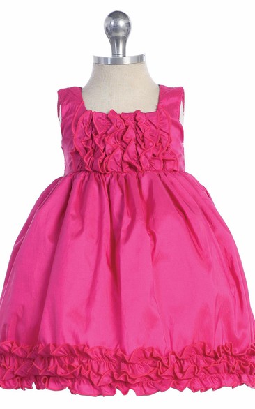 Tea-Length Sleeveless Bowed Taffeta Flower Girl Dress