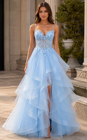 Ball Gown High-low Sweetheart Tulle Prom Dress with Cascading Ruffles