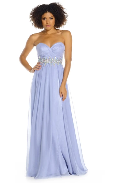Sweetheart Jeweled Sleeveless Chiffon Prom Dress