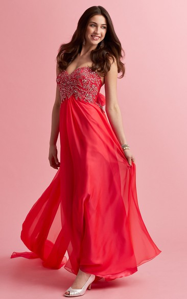 A-Line Maxi Sweetheart Sleeveless Chiffon Watteau Train Backless Dress With Beading