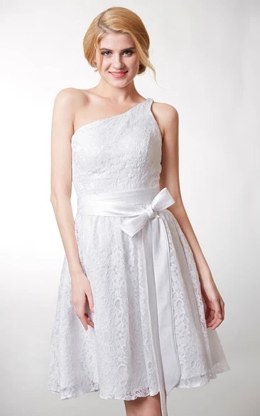 Dainty Asymmetrical Belted A-line Floral Lace Dress With String Back Strap