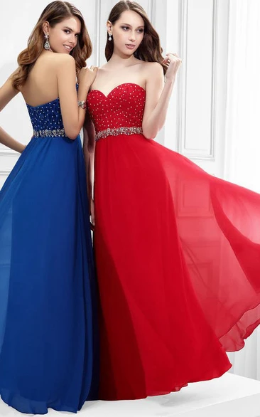 Sleeveless Sweetheart Beaded Chiffon Prom Dress