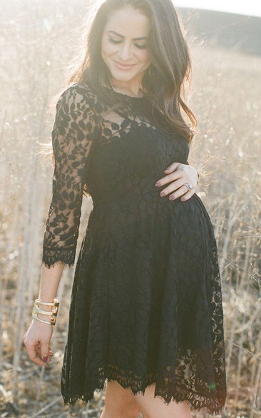 Modern Lace Black Short Maternity Prom Dress 3-4-Length Sleeve